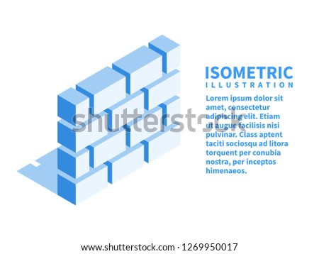 Brick wall, firewall icon. Isometric template for web design in flat 3D style. Vector illustration.