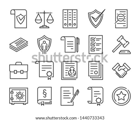 Legal documents icon. Law and justice line icon set.