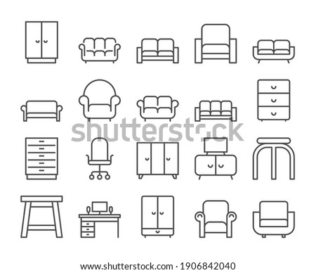 Furniture icon. Home interior line icons set. Vector illustration. Editable stroke.