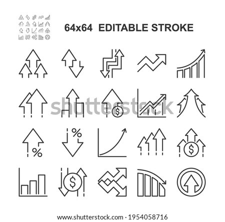 Set of Increase and Decrease Line Icons. Vector Illustration. Editable Stroke, 64x64 Pixel Perfect.