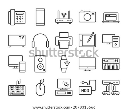 Technology icon. Electronic devices line icons set. Editable Stroke.