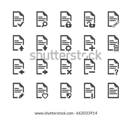 Document icon set, vector symbol in outline flat style isolated on white background.