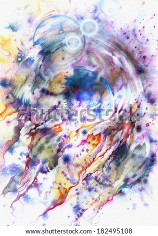 Medusa painted watercolors on white paper. Beautiful colored abstraction.