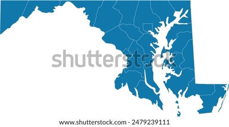 Editable vector file of the counties making up the state of Maryland in the United States.