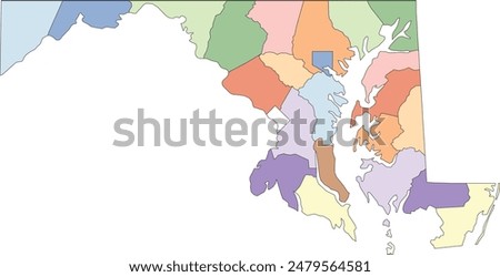 Editable vector file of the counties making up the state of Maryland in the United States.