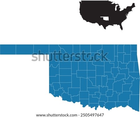 Colorful map of Oklahoma showing the boundaries of its counties