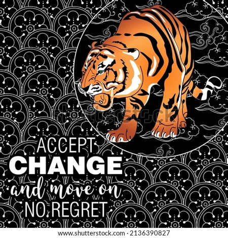 Accept change slogan with tigers on linear background vector illustration. Can be used for postcards and T-shirt printing