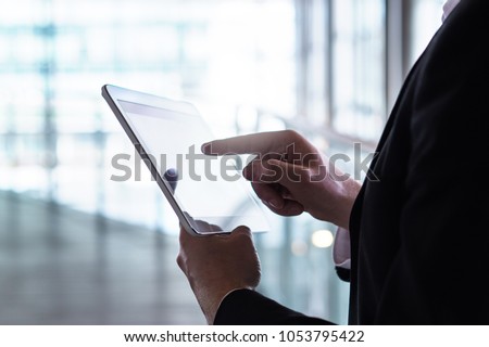 Similar – Image, Stock Photo Anonymous person touching glass of window