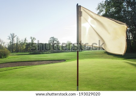 Golf course detail with the white flag in front
