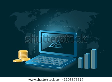 Mithril Cryptocurrency Coin Global Laptop Trade Background