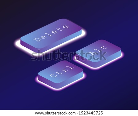 Discharge. Covered with a neon backlit keyboard button. Software development concept. Vector illustration.