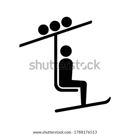 Ski lift icon isolated on white background. Skier man sitting at ski chair lift. Simple winter elements symbol. Vector illustration.