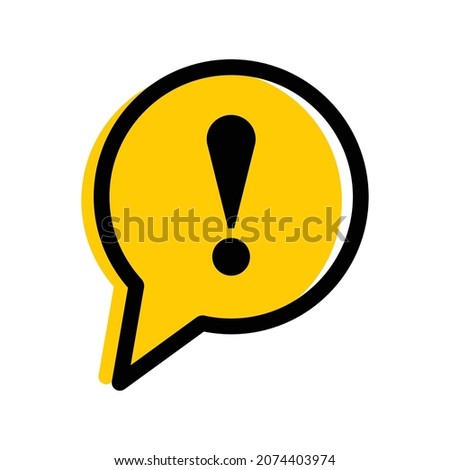 Vector illustration of exclamation mark in yellow speech bubble. General caution icon vector design template isolated on white background. Other danger sign. Black hazard warning attention symbol.