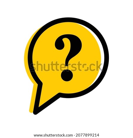 Vector illustration of question mark in yellow speech bubble. General question icon vector design template isolated on white background. Inquiry sign. Enquiry symbol.
