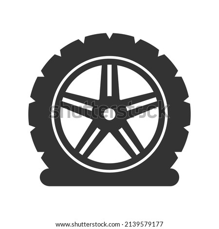 Flat tire icon. Vector illustration of broken tyre symbol. Car wheel with rim. Punctured rubber.