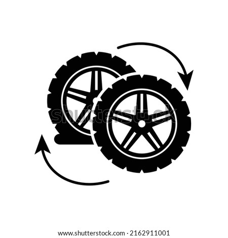 Car wheel changing icon. Vector illustration of tire change. Wheel tyre service symbol isolated on white background. Replacing flat tire sign for web, app, banner, logo.