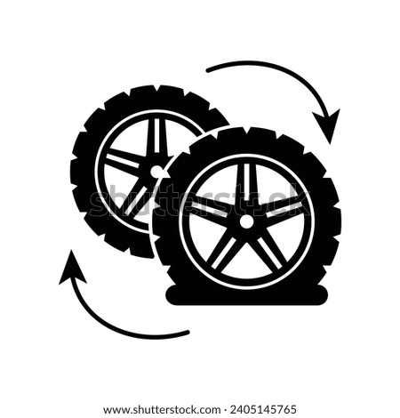 Car wheel changing icon. Wheel tyre service symbol isolated on white background. Vector illustration of tire change. Replacing flat tire sign for web, app, banner, logo.