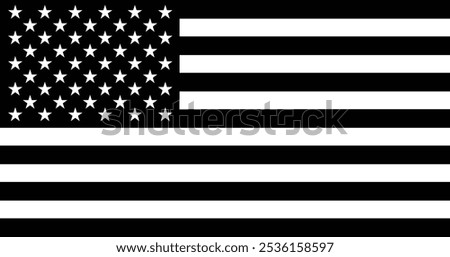 USA flag. Vector illustration of flag of the United States of America. Flag with right aspect ratio (1:1,9) and black and white color. Symbol of America isolated on background. Mourning.