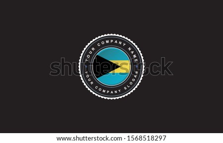 logo design with The Bahamas flag concept in circle. Blue,Yellow and Black and red Badge Vintage and premium