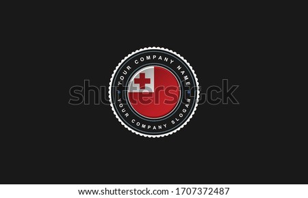 logo design with Tonga country concept in circle. Red and white Vintage and premium