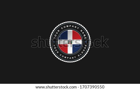 logo design with Dominican Republic concept in circle. Red,Blue and White Vintage and premium