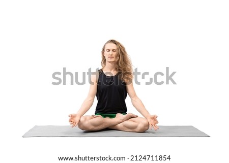 Similar – Image, Stock Photo Blond man practicing meditation at home