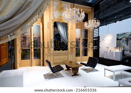 PARIS, FRANCE - SEPT; 5, 2014: A beautiful system of traditional doors and mirrors is on display at Maison et Objet, the French leading professional trade show for home fashion and design.