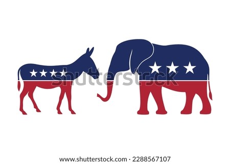 Donkey and elephant, symbols of Democratic and Republican political parties in the United States of America. US election