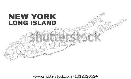 Abstract Long Island map isolated on a white background. Triangular mesh model in black color of Long Island map. Polygonal geographic scheme designed for political illustrations.