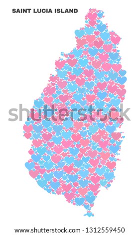 Mosaic Saint Lucia Island map of love hearts in pink and blue colors isolated on a white background. Lovely heart collage in shape of Saint Lucia Island map.