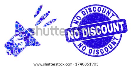 Geometric banking advertising megaphone mosaic pictogram and No Discount stamp. Blue vector round scratched stamp with No Discount message.