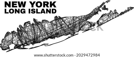 Wire frame irregular mesh Long Island map. Abstract lines are combined into Long Island map. Wire frame flat net in vector format.