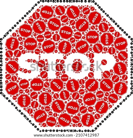 Vector stop octagon sign icon composition. Stop octagon sign mosaic is composed from randomized recursive stop octagon sign pictograms. Recursive mosaic of stop octagon sign icon.
