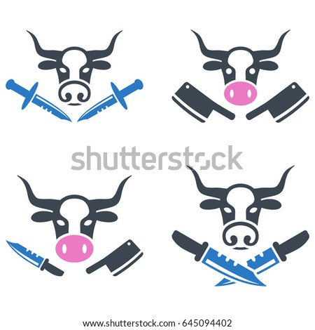 Butchery flat vector pictograph collection. An isolated icons on a white background.