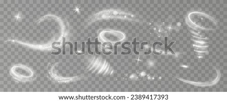 Magic spiral with sparkles.White light effect.Glitter particles with lines.Swirl effect.Texture of cold winter wind. Holiday vector snowstorm. Christmas cold snowstorm effect.Light effect.	
