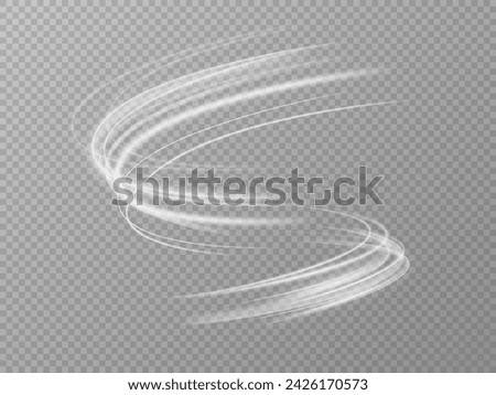 
Light effect. Magic spiral with sparkles. White light effect. Glitter particles with lines. Vortex effect. Speed ​​lines.