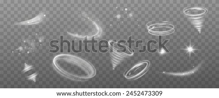 	
Magic spiral with sparkles.White light effect.Glitter particles with lines.Swirl effect.Texture of cold winter wind. Holiday vector snowstorm. Christmas cold snowstorm effect.Light effect.