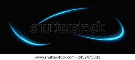 Neon lines of blue speed. Dynamic traces of light movement. Light wave of the trace, line of the trace. Futuristic neon light lines. Light movement effect. Neural network