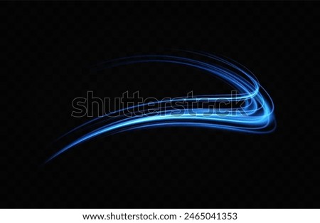 Neon lines of blue speed. Dynamic traces of light movement. Light wave of the trace, line of the trace. Futuristic neon light lines. Light movement effect. Neural network