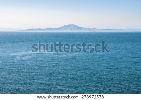 African coast seen from Gibraltar. The Strait of Gibraltar