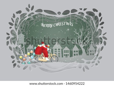 Similar – Image, Stock Photo Santa Claus riding bicycle along mountain road