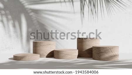 Wooden product display podium with shadow nature leaves on white background. 3D rendering	
 Stock foto © 