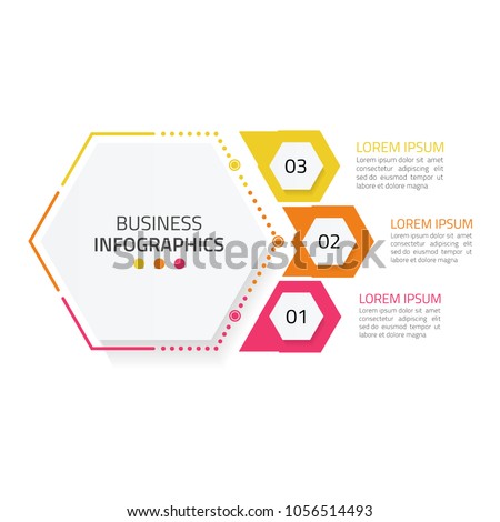 Vector illustration infographics number options template design with hexagons 3 steps. Can be used for workflow layout, diagram, brochure, business step or presentation, web design.