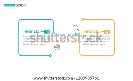 Thin line flat infographic template. Business concept with 2 steps, process. Vector illustration. Design with marketing icons. Can be used for workflow layout, diagram, presentation, web design.