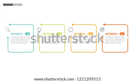 Business infographic. Timeline with 4 steps, box and marketing icons. Thin line flat design. Vector illustration.