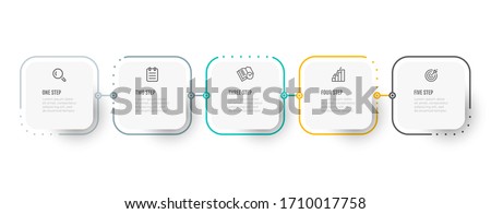 Business infographic thin line process with square template design with icons and 5 options or steps. Vector illustration. Imagine de stoc © 