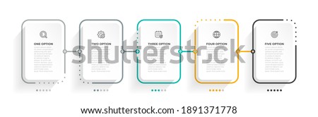 Business infographic thin line process with square template. Vector illustration. Timeline processes with 5 options, steps or parts. 
