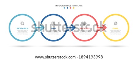 Timeline infographics template design with arrows and circles. Business concept with 4 options, steps, parts.