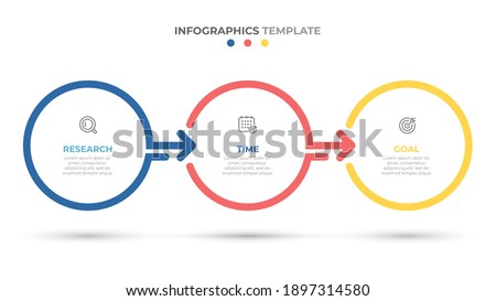 Timeline infographics template design with arrows and circles. Business concept with 3 options, steps, parts.