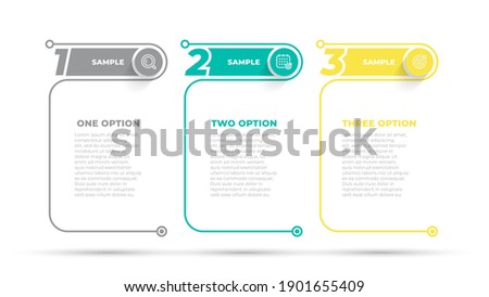 Business infographic design number options template. Time line with 3 steps or parts. Can be used for work flow diagram, info chart, web design. Vector illustration.
